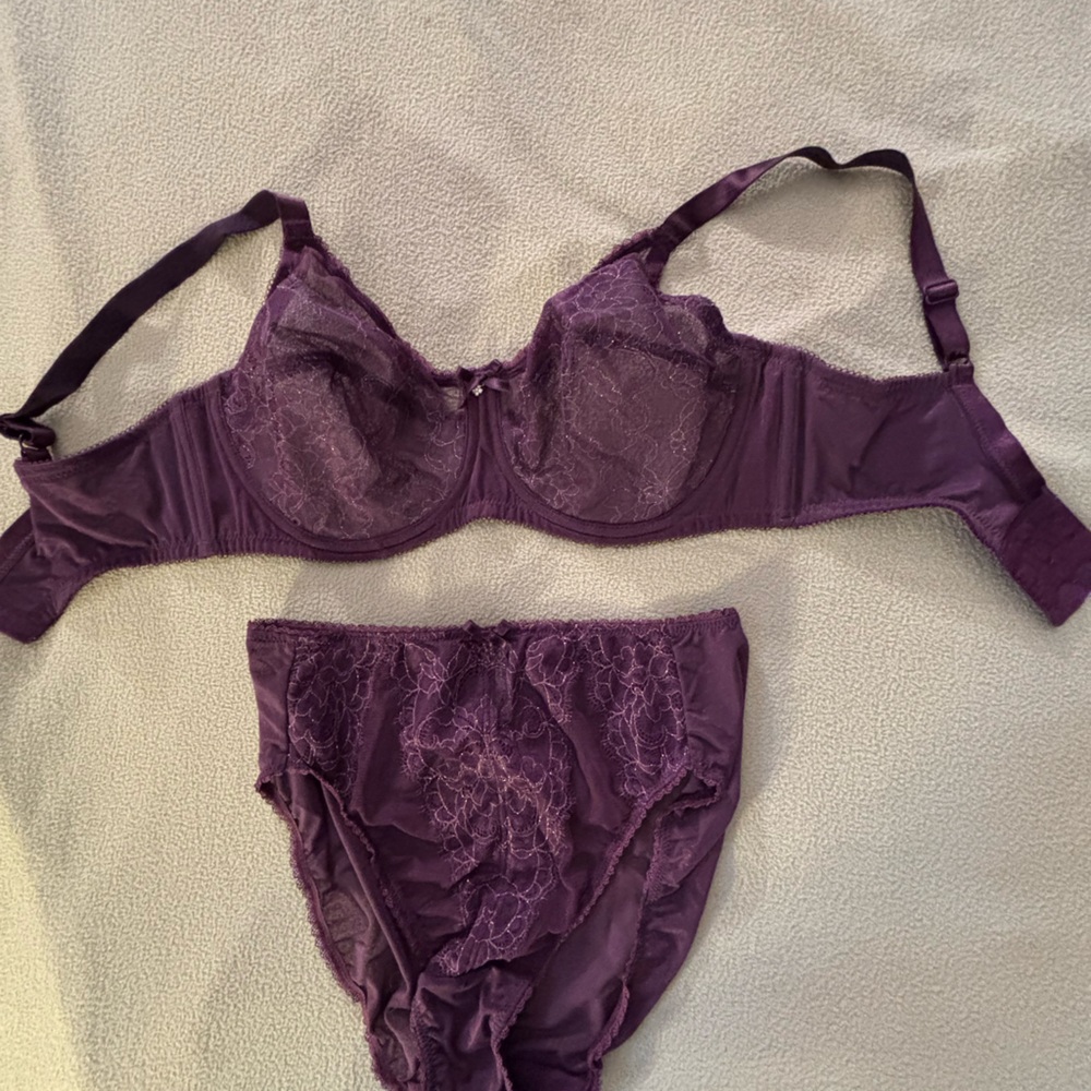 NWOT Wacoal Deep Purple/Gold Lace Bra Set
